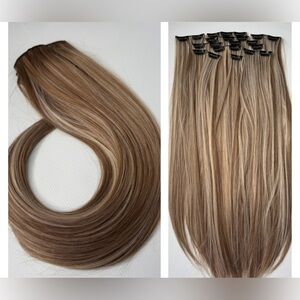 28 Inch light Brown and Blonde Highlights clip ins hair Extensions